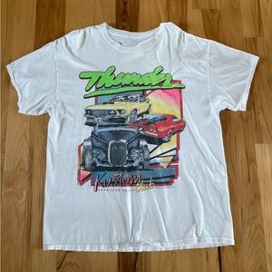 PacSun White Graphic 'Thunder Kustom Club' Tee with Neon Car Artwork